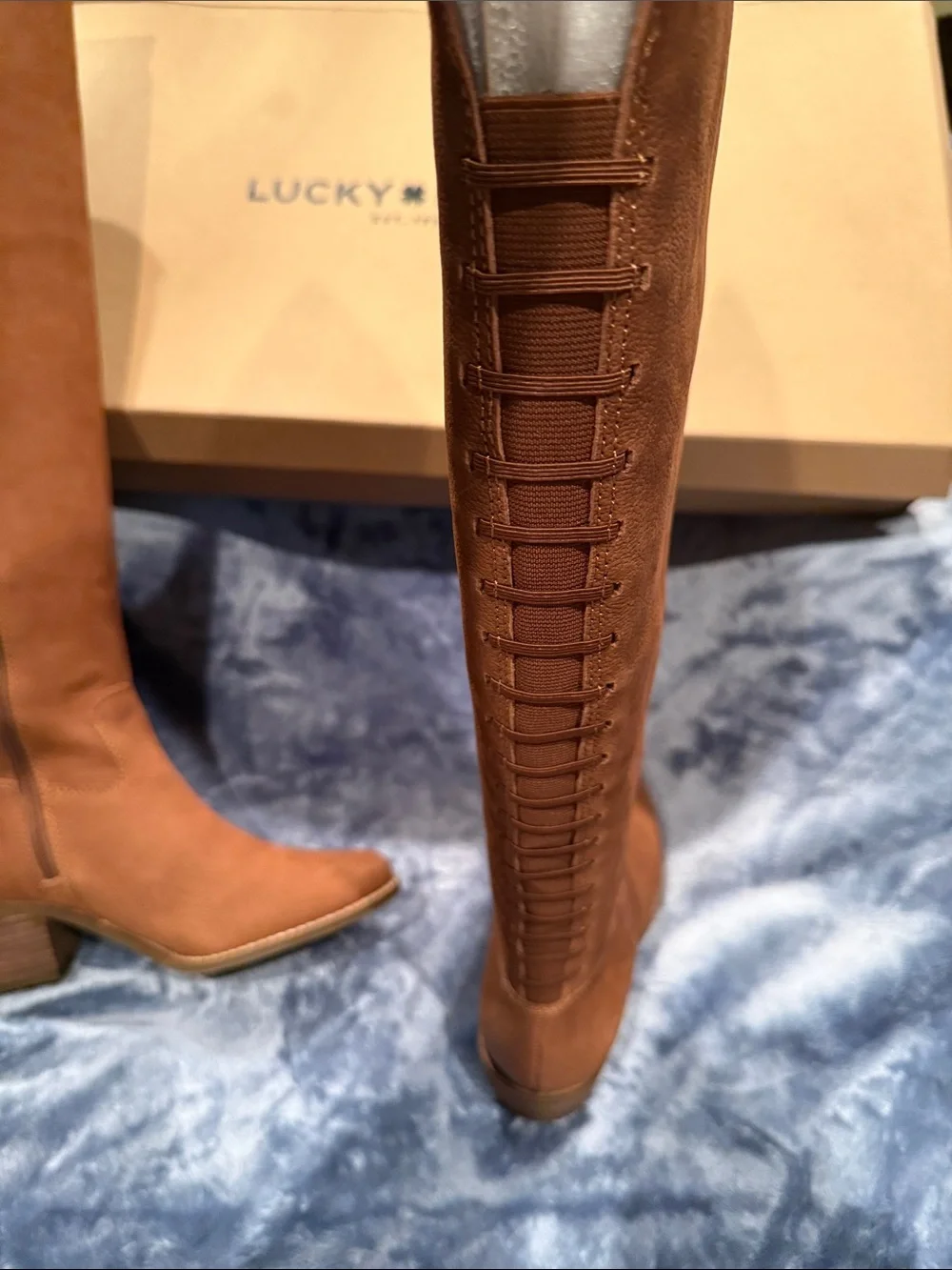 Lucky Brand Over-the-Knee Suede Boots in Cognac Brown